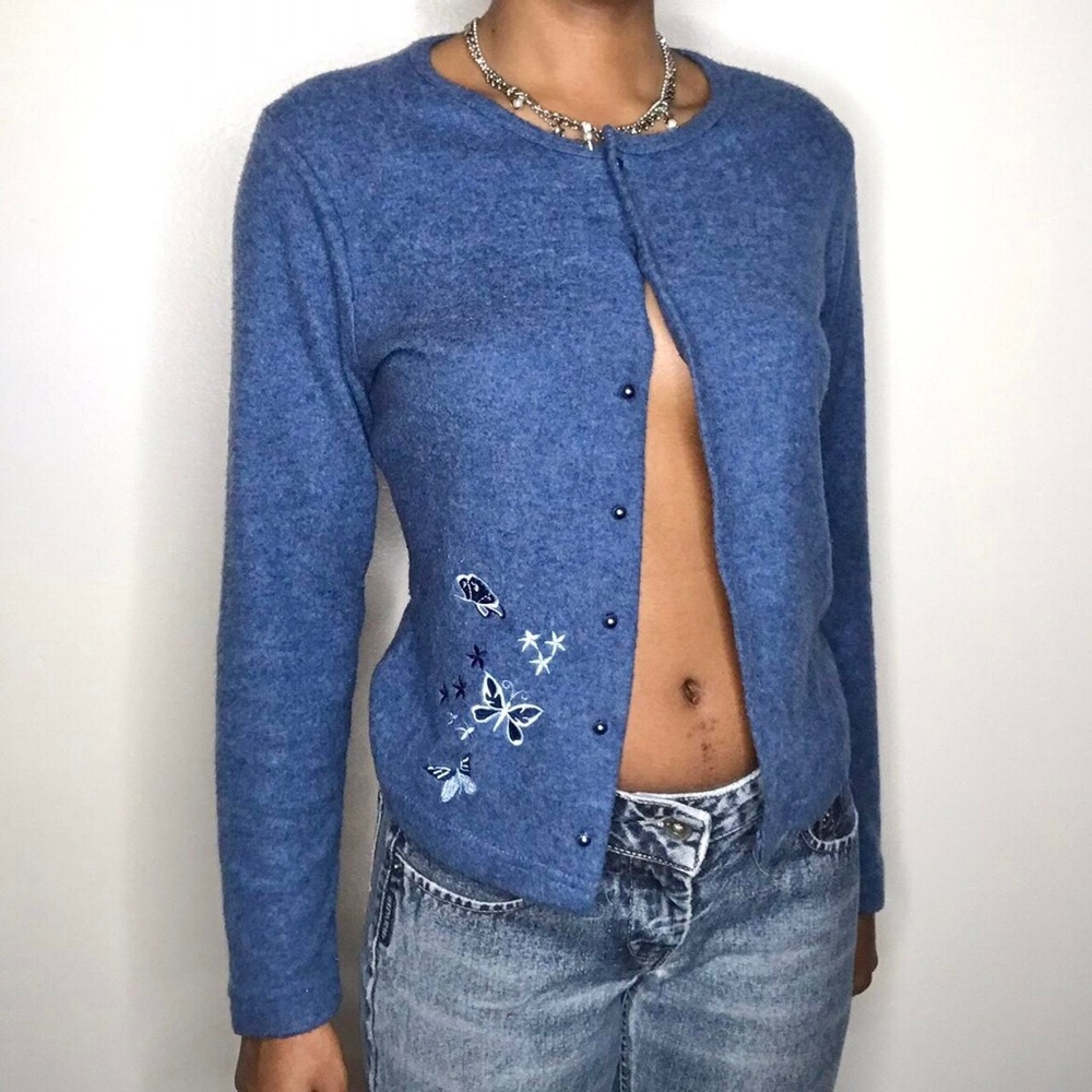 Vintage Joule Blue Butterfly Cardigan Sweater